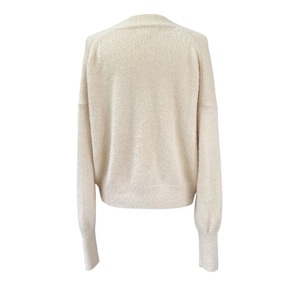 Urban Outfitters Oversized Puff Sleeve Button Cardigan Cream Slouchy Fuzzy-S - Picture 7 of 13